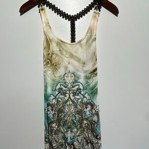 Boho Chic Women's Multicolor Scoop Neck T-Strap Sleeveless Mini Dress Medium